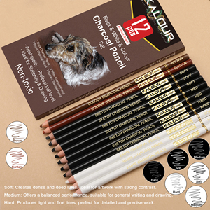 KALOUR Offre Spéciale de haute qualité Soft Core 12pcs noir blanc et couleur pastel crayon fusain ensemble - Product Image 5