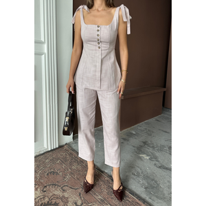 Conjunto de Blusa con Tirantes y Pantalones de Lino Shantuk, Color Lila, para Mujer, Talla S - Product Image 4