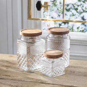 <b>Glass</b> Storage <b>Jars</b> Vintage Embossed Canisters Food Cereal Storage Containers -<b>with</b> Plastic <b>Lid</b> for Kitchen and Party Use - Product Image 3