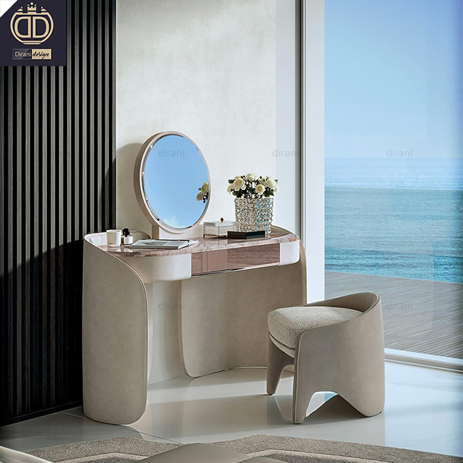 beige dressing table Minimalist Beige Makeup Vanity with Sleek Storage and Modern Design – High  QLO main image 1