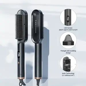 Factory Price Mini Portable High Heat Straightener Brush Negative Ions Electric Hot Comb Hair Straightener