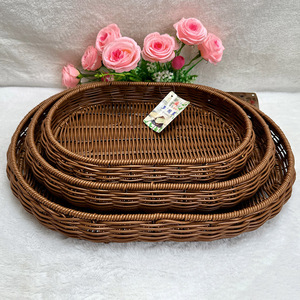 Handmade Imitation Rattan Woven <b>Basket</b> Oval Shape Kitchen Storage Fruit Vegetable Candy Snack Container Household Organizing - Product Image 1