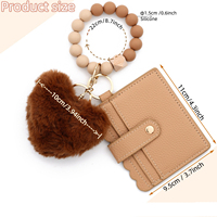 Dompet Kartu Silikon Gelang Manik-Manik Dengan Hiasan Bola Rambut Pompom Hati Cinta Aksesoris Dekoratif Gantungan Kunci Dompet Kartu