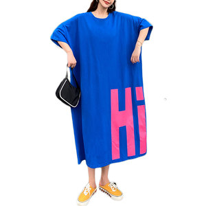 Vendita superiore moda coreana abbigliamento donna oversize cotone allentato stampa lungo Maxi <span class=keywords><strong>vestito</strong></span> estate Casual T Shirt Plus Size abiti - Product Image 5