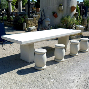 Outdoor <b>Stone</b> Table Set Contemporary Design White <b>Stone</b> Bench and Stools for Garden Use - Product Image 1
