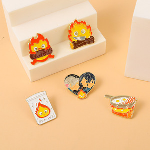 5 Diseños de Alta Calidad de Broches de Aleación Pintados con Técnica Cloisonné de Anime Howl Castle Fire Calcifer, Artesanía Metálica - Product Image 6
