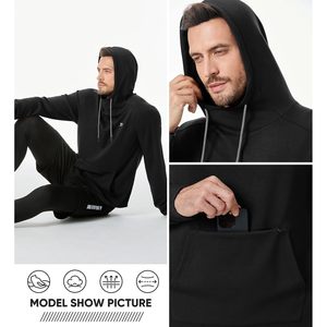 FOXA <b>Mens</b> Athletic Hoodie Solid Muscle Fit Drawstring <b>Pullover</b> Breathable French Terry Sweatshirt With Pocket - Product Image 3