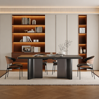 Table à manger moderne en pierre frittée couleur unie avec bord tombant, mobilier de salle à manger occidentale pour appartement, maison, hôtel, restaurant