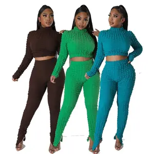 New arrival fashion stand neck top+long pants sexy casual slim fit solid color sports 2 pieces sets temperament women suits