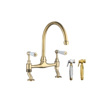 Robinet de cuisine classique vintage en laiton doré, mitigeur européen à deux poignées, avec cartouche céramique, rotation à 360 degrés, extractible, pour hôtel
