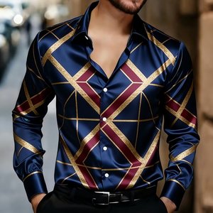 <span class=keywords><strong>Chemise</strong></span> <span class=keywords><strong>Homme</strong></span> Décontractée à Manches Longues et Col V, Nouveau Style Brillant 2026, Imprimé Numérique Polyester Bambou, Boutonnage Simple, Revers - Product Image 2