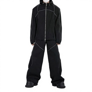 New Arrival <b>Techwear</b> Winter Hooded Custom Logo Black Nylon Windbreaker <b>Jacket</b> Reflective Piping Regular windbreaker tracksuit - Product Image 1