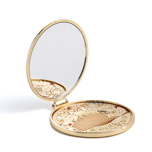 Customized Portable Round Single Side Hollow Out Fold Pocket <b>Compact</b> <b>Mirror</b> with Hair Comb - Product Image 3