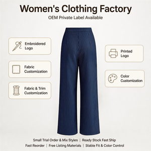 <span class=keywords><strong>Pantaloni</strong></span> a Vita Alta e Gamba Larga a Righe per Donne, Nuovi Stili, Plissettati <span class=keywords><strong>Blu</strong></span> Navy, <span class=keywords><strong>Pantaloni</strong></span> Formali da Ufficio, Gamba Dritta, <span class=keywords><strong>Eleganti</strong></span> da Donna - Product Image 1