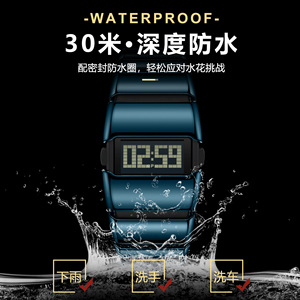 Montre sport numérique LED pour homme, étanche, avec boîtier carré en alliage E126 et bracelet en acier inoxydable - Product Image 6