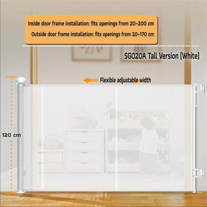 SG020A Barrière rétractable pour animaux de compagnie 120H x 200L Montage mural ou adhésif