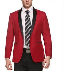 红色男士套装黑色披肩翻领夹克正式休闲修身外套一按钮 Grooms 婚礼舞会西装外套男士商务西装外套
