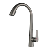 Robinet de cuisine intelligent à poignée unique avec capteur infrarouge, gris, extractible, à montage sur plan, eau froide et chaude, en acier inoxydable SUS304