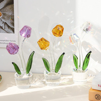 Décoration d'intérieur, matériau naturel écologique, verre cristal K9 de haute qualité, deux petites roses, décorations florales, objets de collection