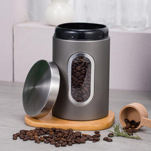 Wholesale Modern <b>Set</b> of 3 Piece Black Metal Sealed Food Storage With Window Kitchen <b>Coffee</b> Beans <b>Tea</b> <b>Sugar</b> Canisters Container - Product Image 2