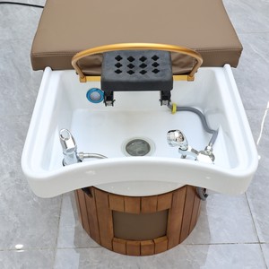 Lavacabezas de madera para peluquería con spa, cama de champú, baño de pies y gabinete de almacenamiento - Product Image 6