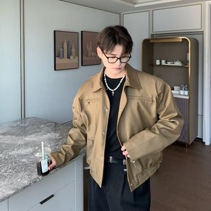 봄 가을 스트리트웨어 긴 소매 도시 아우터 현대 루즈핏 패션 코트 남성용 대형 칼라 재킷 - Product Image 6