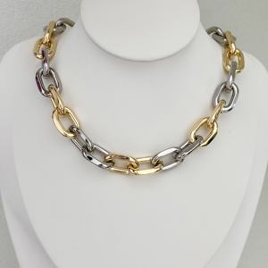 Collana a catena a maglie spesse stile Hip-hop di lusso alla moda oro filo argento doppio anello collana a maglie donna uomini gioielli - Product Image 4