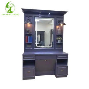 โต๊ะตัดผมจินเฉิง พร้อมกระจกตั้งพื้น โต๊ะแต่งหน้าสำหรับร้านทำผม พร้อมโคมไฟแต่งหน้า - Product Image 2