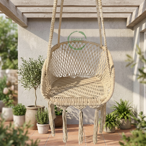 Silla colgante de macramé hecha de algodón natural para uso en interiores y exteriores, capacidad de peso de 150 kg, hecha en India. - Product Image 3