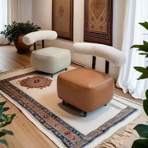 Nouveau tabouret bas en cuir 2026 360 °   Repose-pieds pivotant capitonné, silencieux avec quatre roulettes, petit tabouret pour salon - Product Image 5