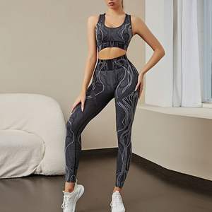 Moda estate 2 pezzi abbigliamento da palestra donna Boutique Sport <span class=keywords><strong>Wear</strong></span> Jacquard senza soluzione di continuità Set Yoga Activewear due pezzi Fitness - Product Image 3