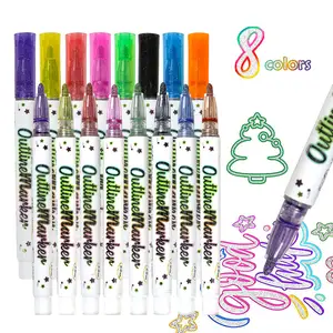 Ucuz 8 renk Glitter çift hat anahat işaretleyici kalem Graffiti boya kalemi noel kartı posteri için