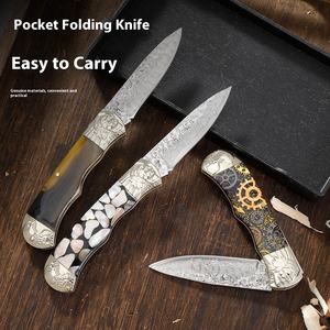 Vendita calda indiano damasco coltello pieghevole portatile auto-difesa campeggio carne/mangiare coltello ad alta durezza lama in acciaio inox - Product Image 2