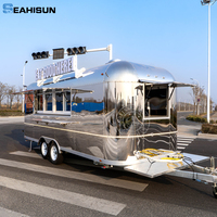 Remorque de Café en Acier Inoxydable 304, Camion Ambulant Alimentaire Mobile, Remorque de Restauration Rapide Tractable pour Crème Glacée, Hot-dogs, Snacks, Frites et Pizzas