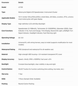 Nuevo Velocímetro Digital LCD para Motocicleta YUEBO, Tacómetro de 0-12000 RPM, Indicador de Marcha, Odómetro, Indicador de Combustible, 12V <span class=keywords><strong>125cc</strong></span>-200cc - Product Image 2