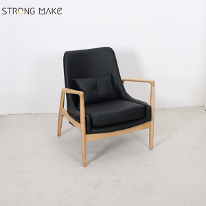 Meubles de salon chaise d'appoint en bois design à dossier haut chaise longue moderne du milieu du siècle avec pouf - Product Image 3