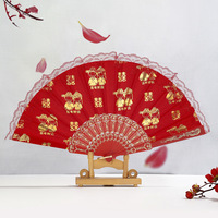 Éventail pliant en plastique Double Bonheur, décoration de mariage chinois pour la mariée et les demoiselles d'honneur, fait main