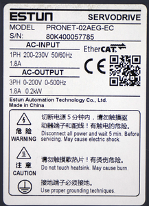 Servodrive ESTUN PRONET-02AEG-EC, Entrada CA 200-230V 1.8A, Salida 3PH 0-200V, Usado - Product Image 3
