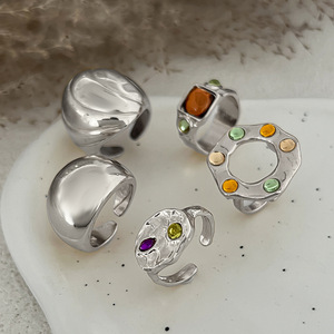 Juego de Anillos Geométricos Ajustables Abiertos de Aleación para Mujer y Hombre, Chapados en Oro, Apilables, Modernos, de Acrílico con Diamantes, Joyería de Moda - Product Image 6