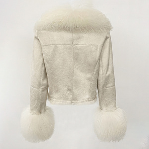 Automne hiver femmes véritable laine mongole col de fourrure poignets veste dame <span class=keywords><strong>daim</strong></span> vêtements d'extérieur - Product Image 3