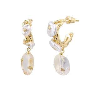 Fabrik Großhandel Beliebte Süßwasser Perle Mode Fein Echt Vergoldete Frauen Neue Design Ohrringe