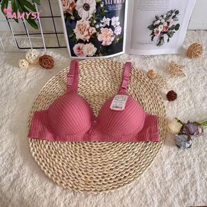 3308 # 高品質36-42女性用夏ブラジャーストライプワイヤレスブラジャー調整可能コットンコンバーチブルストラップブラ - Product Image 3