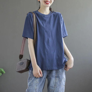 Women's Summer Short Sleeve T-Shirt Loose Fit Cotton Jersey Breathable Solid Color Plus Size Casual Wear - Product Image 4