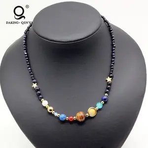 Solar System 8 Planets Necklace,Planetary Jewelry Multi Charm Custom Beaded Necklaces For Women