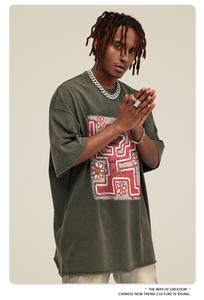 BE4009 Custom 100%Cotton 285GSM Casual Fashion Knitted <b>Hip</b> Hop Tshirt Y2k Vintage Acid Washed Oversized Boxy Cropped T Shirt Men - Product Image 3