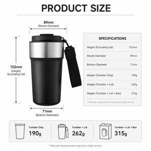 Gobelets isothermes personnalisés 500 ml en gros OEM ODM avec couvercle et sangle de transport, tasse à café de voyage en acier inoxydable sous vide, cadeau - Product Image 4