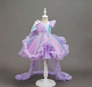 Vestido <span class=keywords><strong>de</strong></span> Primer Cumpleaños para Niñas, Estilo 2026, con Falda <span class=keywords><strong>de</strong></span> Tul con Cola <span class=keywords><strong>de</strong></span> Pastel, Estilo Hombro Descubierto, Vestido para Actuaciones Infantiles - Product Image 2