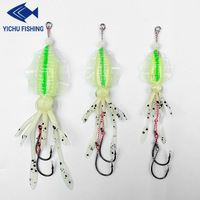 Leurre de pêche UV lumineux pour calamars, pieuvre et seiches, avec doubles hameçons, leurre de pêche réaliste en caoutchouc durable pour la pêche en mer depuis bateau