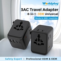 Adaptateur de voyage multifonction international 35W |   8-en-1, 3 prises AC, 2 USB, 3 Type-C |   Adaptateur universel tout-en-un