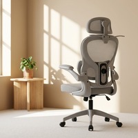 Chaise de bureau ergonomique à dossier haut en maille avec support lombaire réglable, accoudoirs relevables, porte-manteau et pivotante